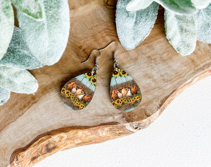 Chicken Print Teardrop Earrings