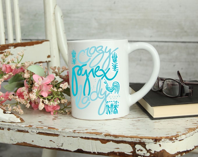 Crazy Pyrex Lady Dew  Coffee Cup