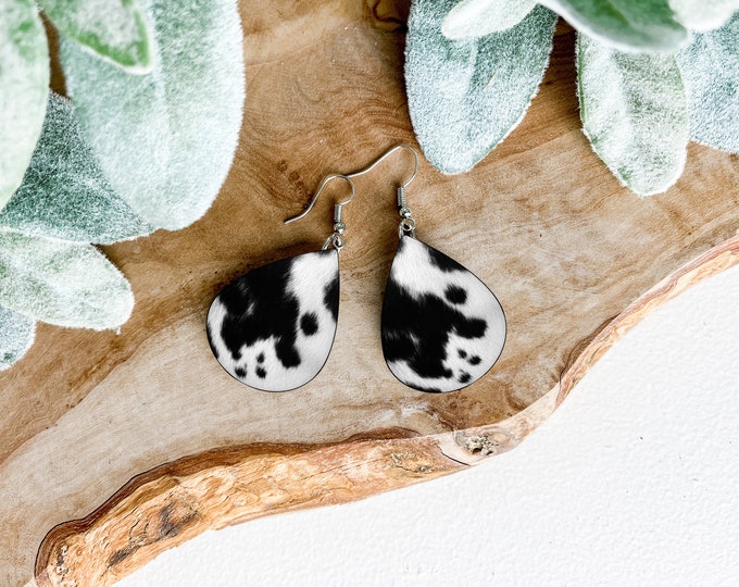 2 Sided Cow Print Teardrop Earrings
