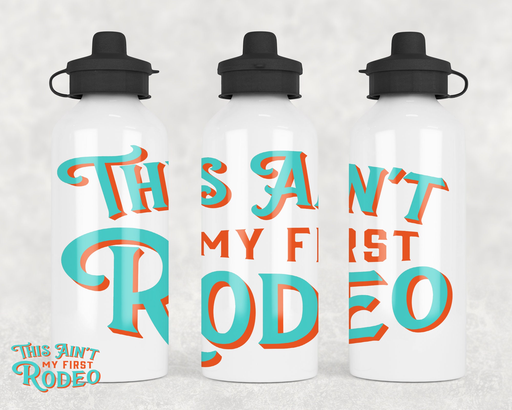 3dRose Retro Rodeo Cowboys Sports Water Bottle, 21 oz, White