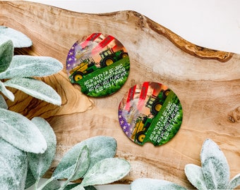 Tractor & Farmer Coaster Set of 2
