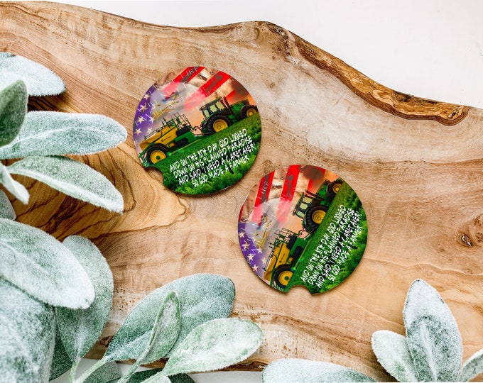 Tractor & Farmer Coaster Set of 2