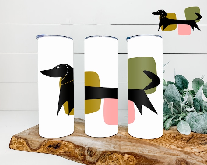 Mid-Centry Modern Black Dog Design Skinny 20 oz Tumbler