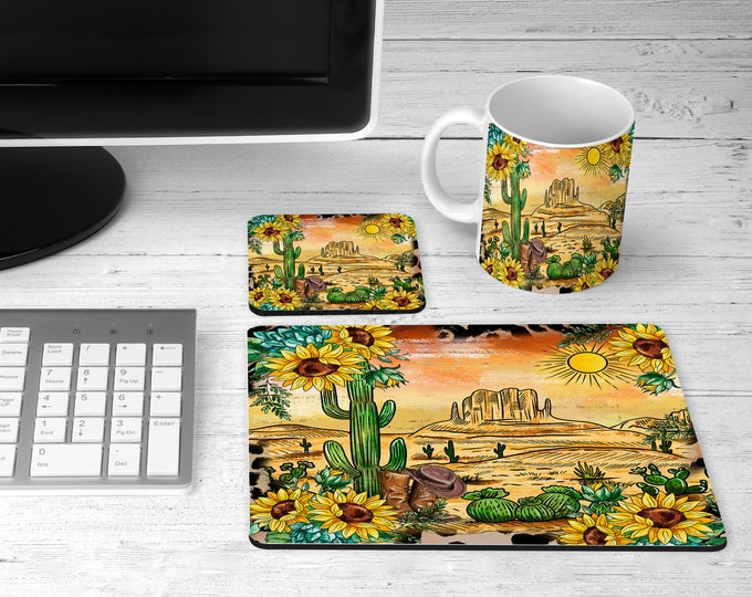 Desert Catus 1Coffee Cup, 1 Mouse pad & 1 Coaster