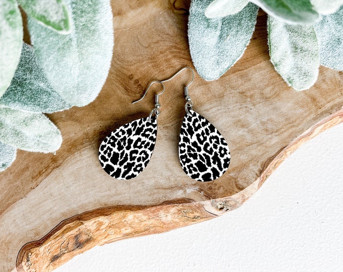 Black Leopard Print Teardrop Earrings