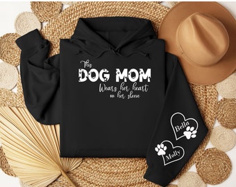 This Dog Mom Wears Her Heart On Her Sleeve Hoodie Color Options