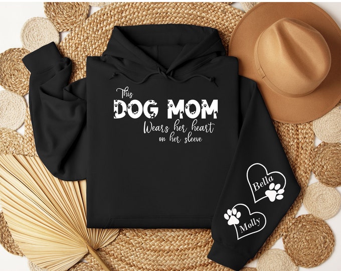 This Dog Mom Wears Her Heart On Her Sleeve Hoodie Color Options