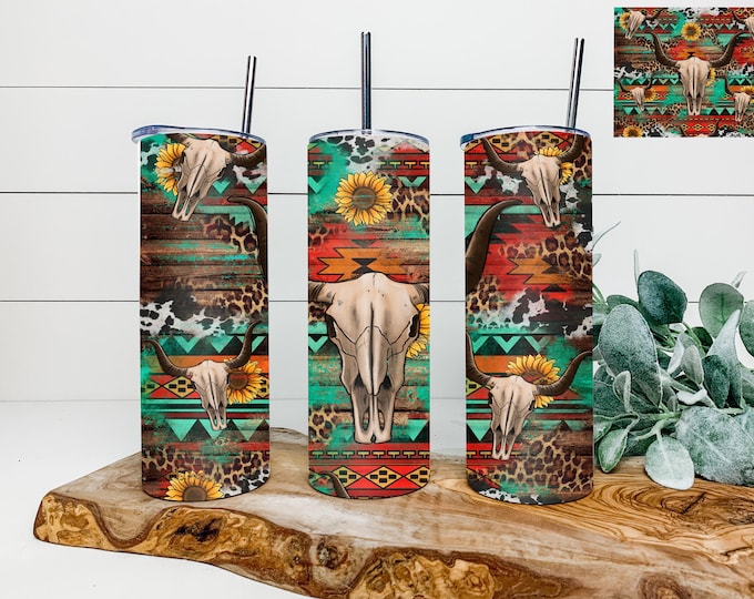 Skinny Desert Southwest Skull 20 oz Tumbler