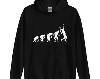 Unisex Black Navy / Indigo Blue Dark Heather Tennis Evolution Hoodie - Evolution of Man Sports Hoodie - Unique Tennis Gift - Tennis Hoodies