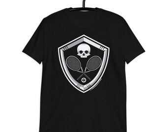 Unisex Skull & Rackets Printed Tennis T shirt - Short Sleeves Adventure Tee - Halloween Crew Neck Gaming T shirts - Gift for Tennis Lovers