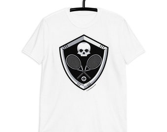 Original Skull and Tennis Rackets Tshirt, Men and Women, All Sizes, Tennis Shirt, White and Sport Grey