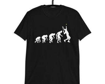 Unisex Black Navy Blue Dark Heather Tennis Evolution T-Shirt - Evolution of Man Sports Shirt - Unique Tennis Gift