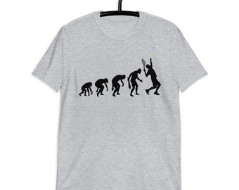 Unisex White Sport Grey Dark Heather Tennis Evolution T-Shirt - Evolution of Man Sports Shirt - Unique Tennis Gift