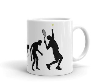 Evolution of Man Tennis Gift White Glossy Ceramic Mug - Unique Tennis Gifts - Tennis Player Mug - Tennis Coach Mug