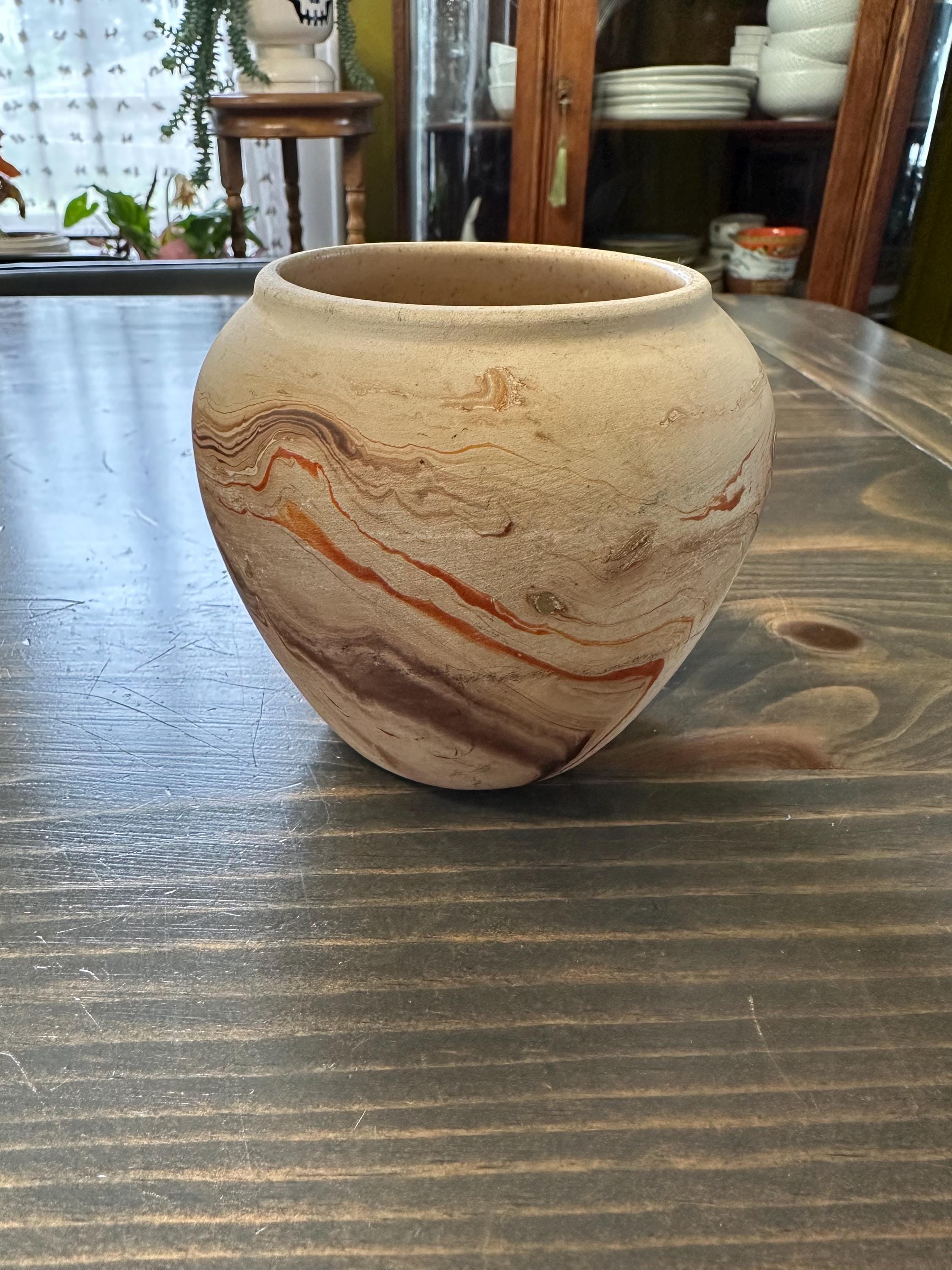 NEMADJI POTTERY ヴィンテージ　アメリカ マーブル Vintage Nemadji Pottery Vase | Marbled Earth Tone Swirl Clay (4.5