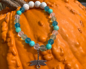 Aroma Therapy, Diffuser, Bracelet, Gemstone, Dragonfly, Charm, Stacking Bracelet, For Her, Gift, Christmas, mental health, wellness, peace,