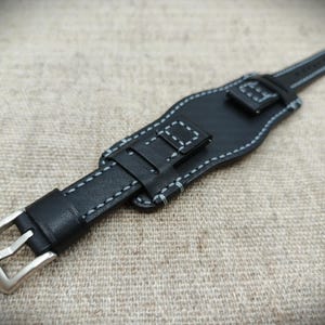 Correa de reloj vintage Bund hecha a mano: brazalete de cuero negro, 18-24 mm