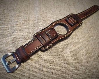 BundStrap.Leather Watch Band.Cuff strap.Samsung Galaxy Watch strap.Smart watch strap.Handmade 20,22,24,26mm.Vintage brown color.