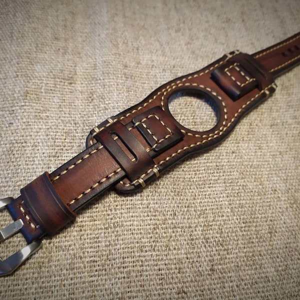 BundStrap. Leren horlogeband. Manchetband. Samsung Galaxy horlogeband. Slimme horlogeband. Handgemaakt 20,22,24,26 mm. Vintage bruine kleur.