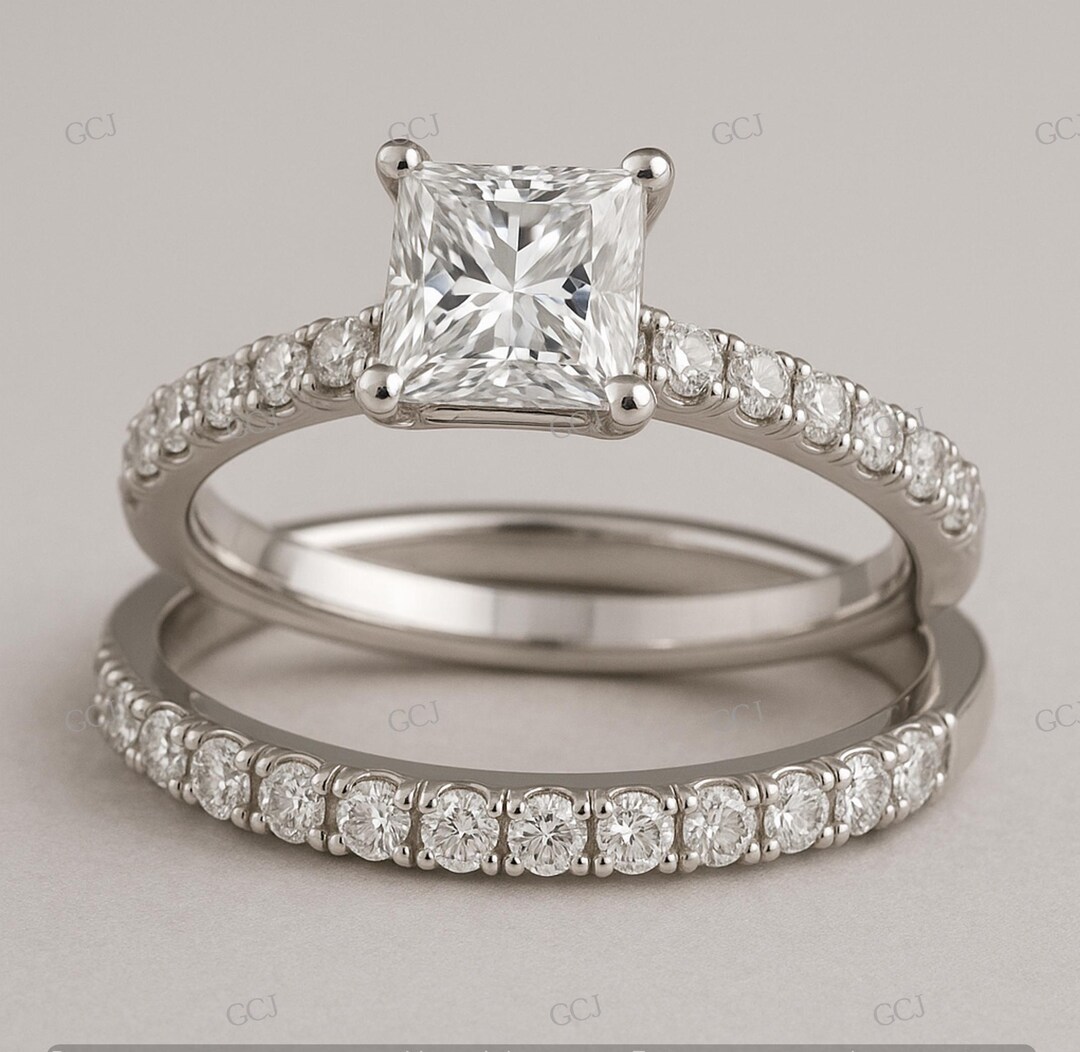Solitaire 1.60 Ct White Princess Cut Diamond Engagement Wedding Ring ...