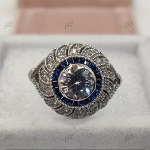 Vintage 1.80 CT White Round Diamond Engagement Ring In 925 Sterling Silver,Art Deco Ring,Antique Engagement Ring,Anniversary Ring,Gift