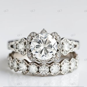 Vintage 2.30 CT White Round Diamond Wedding Ring Set,Bridal Ring Set,Antique Wedding Ring,Gift For Her,Edwardian Ring,Anniversary Ring