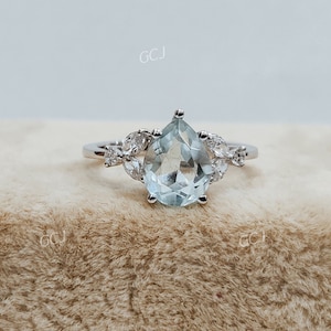 1.80 Ct Aquamarine Pear Diamond Engagement Ring In 14k Gold Ring,Antique Engagement Ring,Aquamarine Ring,Wedding Ring,Pear Ring,gift for her
