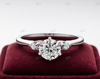 Solitaire 1.0 Ct White Round Wedding Engagement Ring In 925 Sterling Silver,Three Stone Ring.Rings For Women