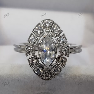 Antique 2.0 Ct White Marquise Cut Diamond Engagement Wedding Ring In 925 Sterling Silver,Antique Engagement Ring,Vintage Wedding Ring