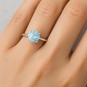 Elegant Lab Created Aquamarine Ring in 14k Gold,Round Cut Aquamarine Ring,March Birthstone Ring,Minimalist Promise Ring,Gift For Her