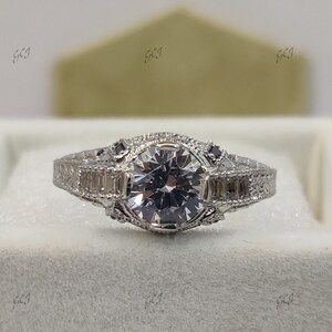 1930s Vintage 2.0 Ct White Round Diamond Engagement Ring In 925 Sterling Silver,Antique Engagement Rings,Edwardian Ring,Art Deco Ring