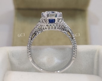 1930s Vintage 2.0 Ct White Round Engagement Wedding Ring In 925 Sterling Silver,Filigree Ring,Antique Engagement Ring,Art Deco Ring