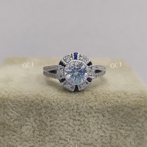 Antique 2.0 Ct White Round Diamond Engagement Ring,Anniversary Gift For Her,Antique Engagement Ring,Moissanite Ring,Blue Sapphire Ring