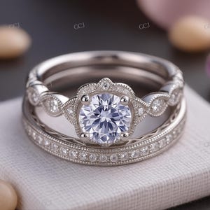 1930s Vintage Art Deco 2.0 Ct White Round Diamond Wedding Ring Set In 925 Sterling Silver,Bridal Ring Sets,Antique Engagement Ring,Gifts