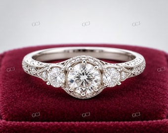 Art Deco 2.0 Ct White Round Cut Wedding Engagement Ring In 925 Sterling Silver,Antique Engagement Ring,Filigree Ring,Vintage Ring