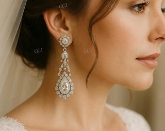 Gioielli da sposa ispirati agli anni '20, orecchini pendenti Art Déco, orecchini vintage in argento, orecchini in argento sterling, orecchini in argento