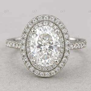 Oval Double Halo Engagement Ring In 925 Sterling Silver | Vintage Inspired Diamond Pave Bridal Ring | Elegant Anniversary or Promise Ring