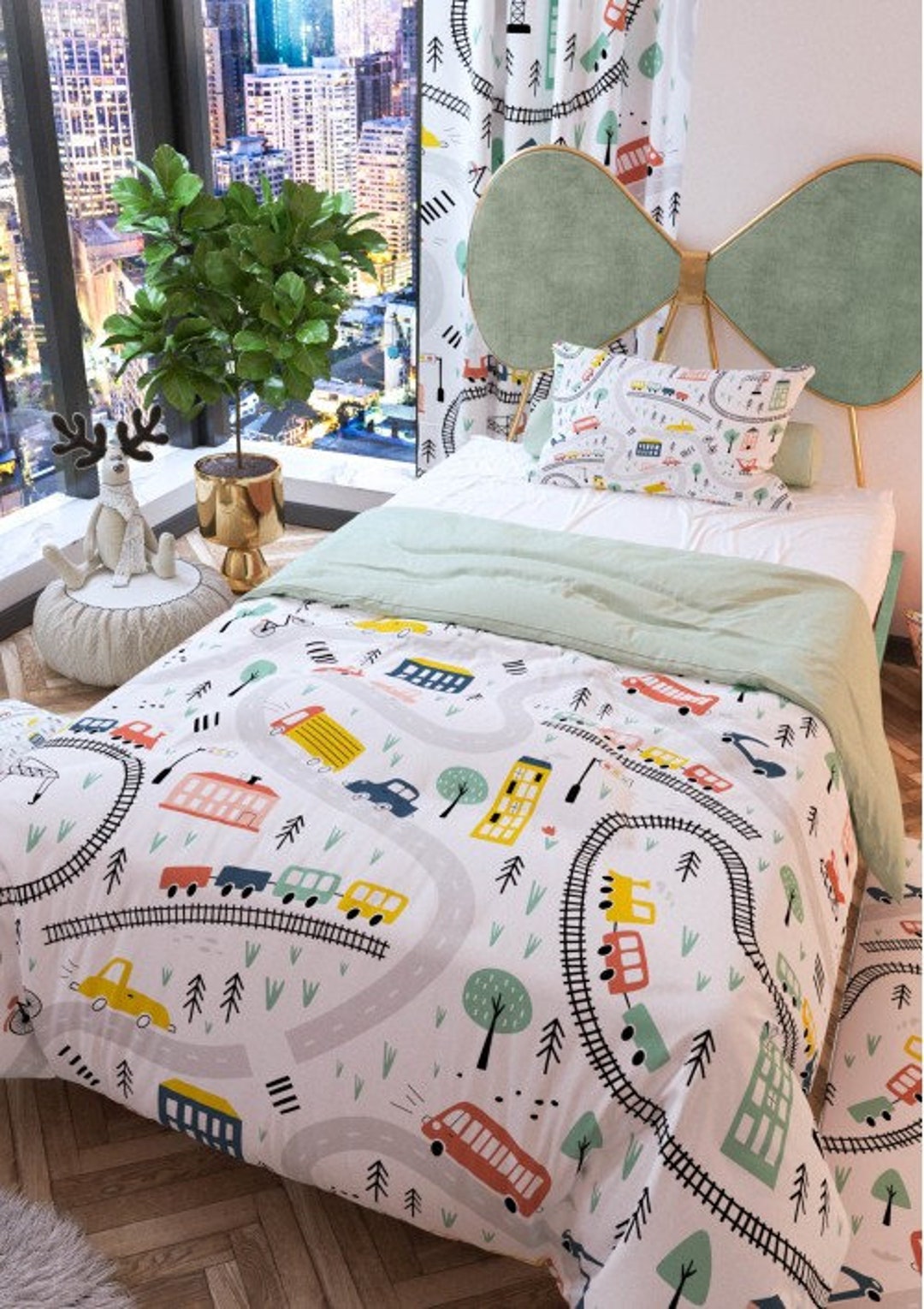 Railway Singel Boy Duvet Cover Set / Kids Room Bedding Set / Etsy