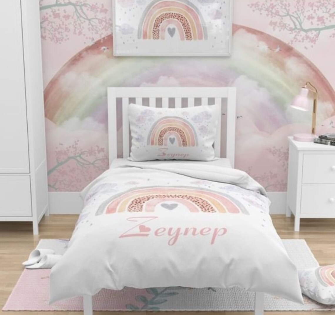 Watercolor Rainbow Nursery Duvet Cover Set / Baby Girl Bedding Etsy