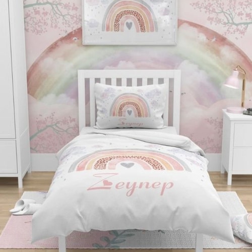Watercolor Rainbow Nursery Duvet Cover Set / Baby Girl Bedding Etsy