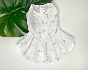 Cute Floral Pet Clothes for Small Dogs Puppy Cat / White Summer Boho Dress for Pets / Soft Cotton Ruffled Dress Outfit for Puppy Kitten