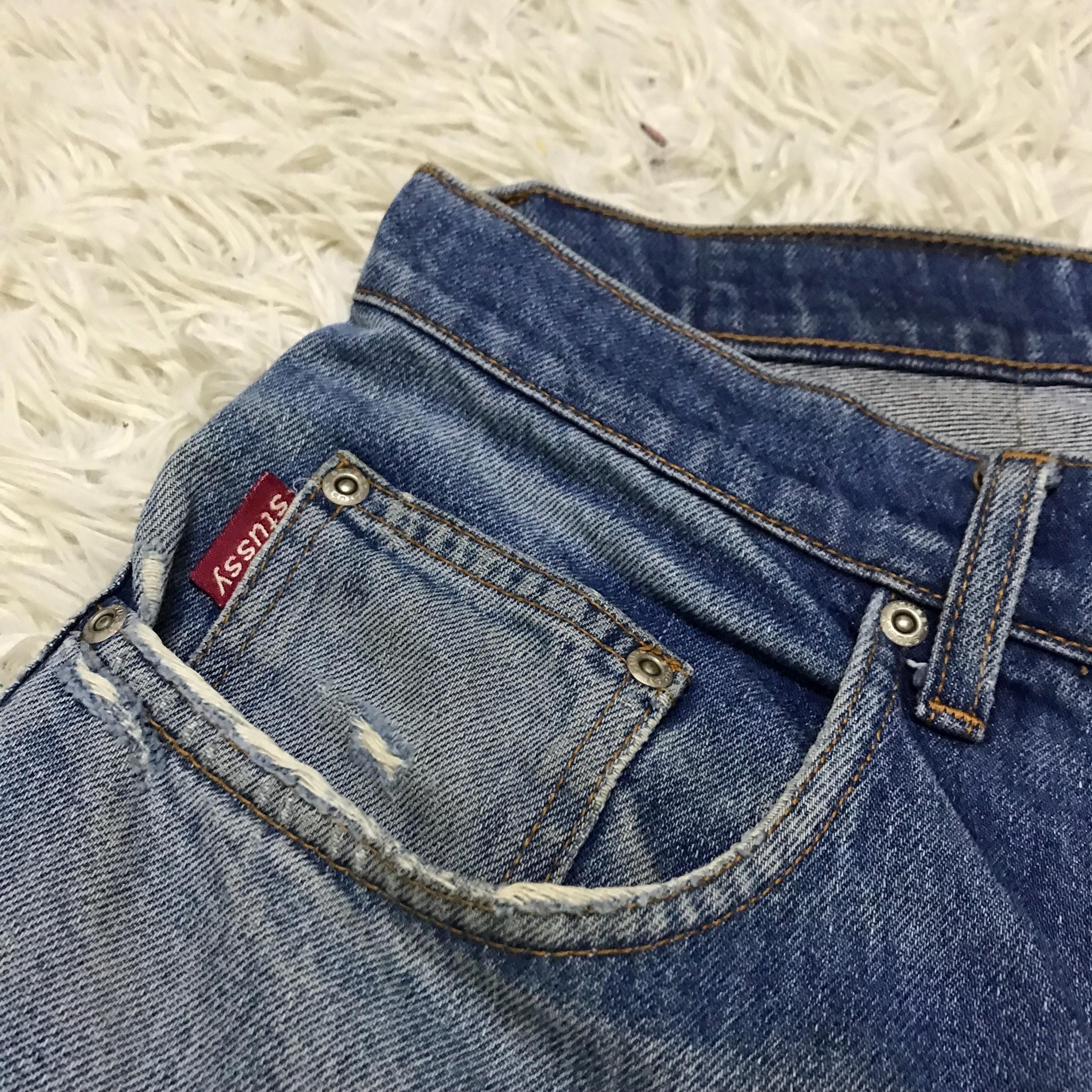 Rare Vintage 90s Stussy Denim Jeans Short Pants Distressed Custom 
