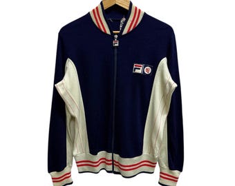 Sudadera deportiva vintage Fila Settanta Bjorn Borg BJ, que suele verse en colores azul marino y crema.