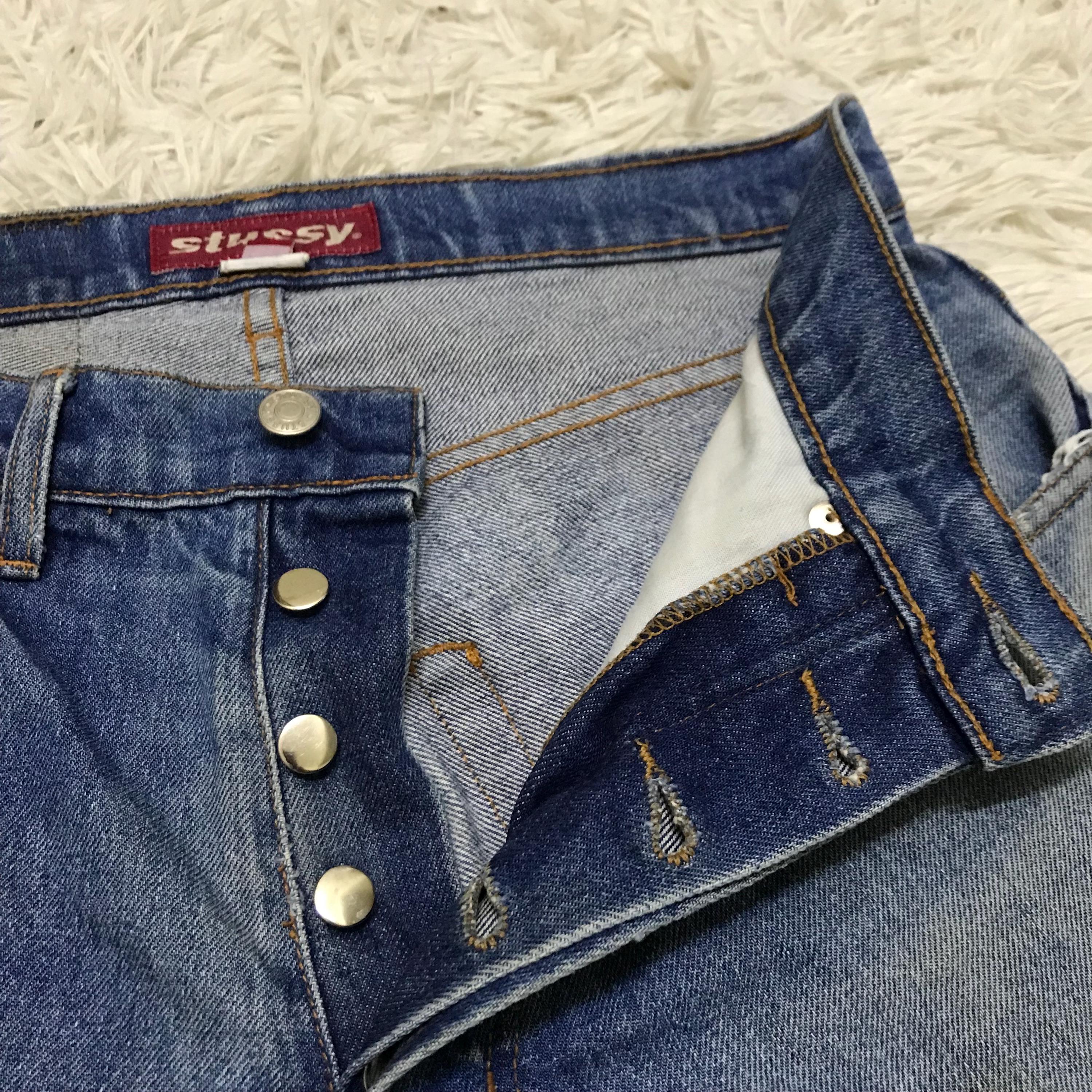 Rare Vintage 90s Stussy Denim Jeans Short Pants Distressed Custom