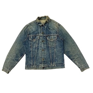 Vintage 70s Stamp Button 525 Levi’s Distressed Denim Trucker Jacket Jeans