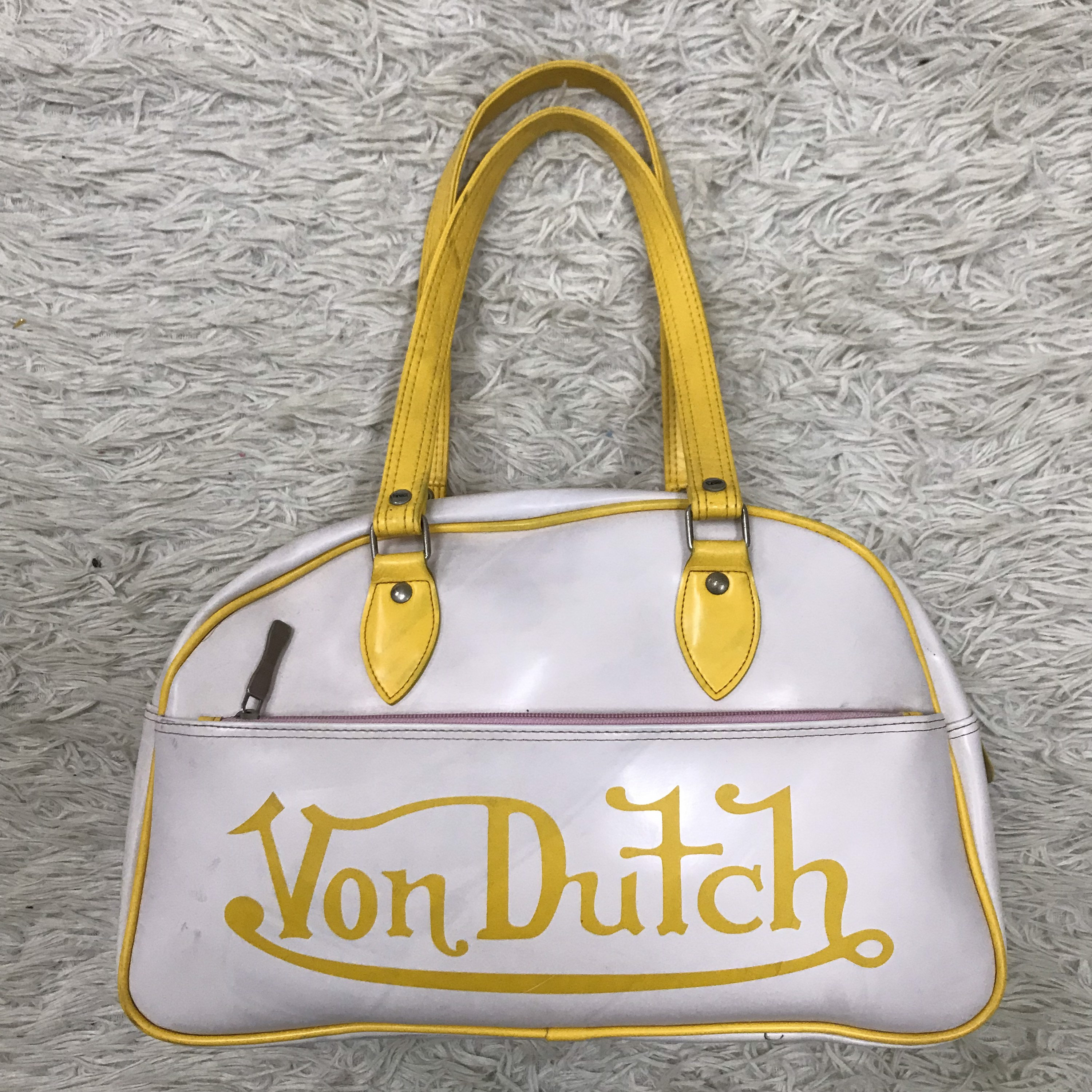 Black Leather Von Dutch Paris Bowling Bag