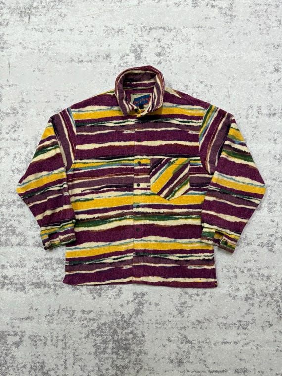 Ellesse, vintage 90s ellesse presents estivo made by goldwin native multicolor button up fleece jacket