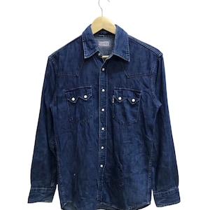 Vintage 90s Blue Blue Pearl Snap Button Wester Denim Shirt