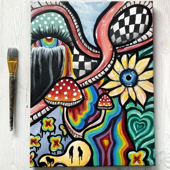 Rainbow Psychedelic Pop Art Acrylic Painting On Canvas Etsy 日本