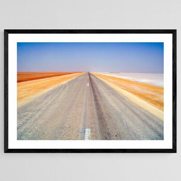 Desert Road, Chott el Djered, Tunisia Desert, Sahara Desert, Rainbow Salt Flats, North Africa Art, Tatooine, Star Wars, Saharan Landscape